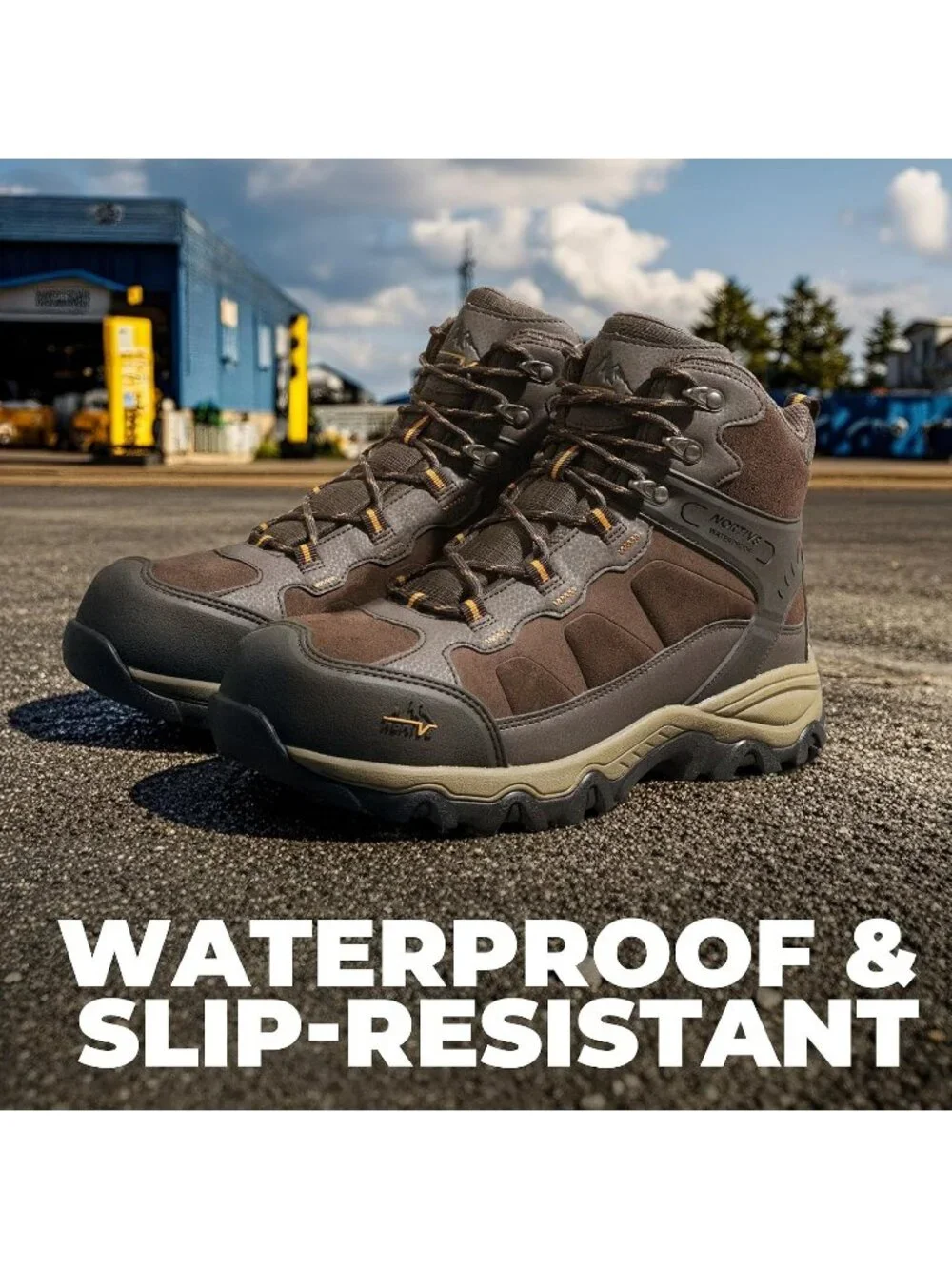 Men's Brown Waterproof Shoes Casual High Top Steel Toe Non Slip Hiking Boot